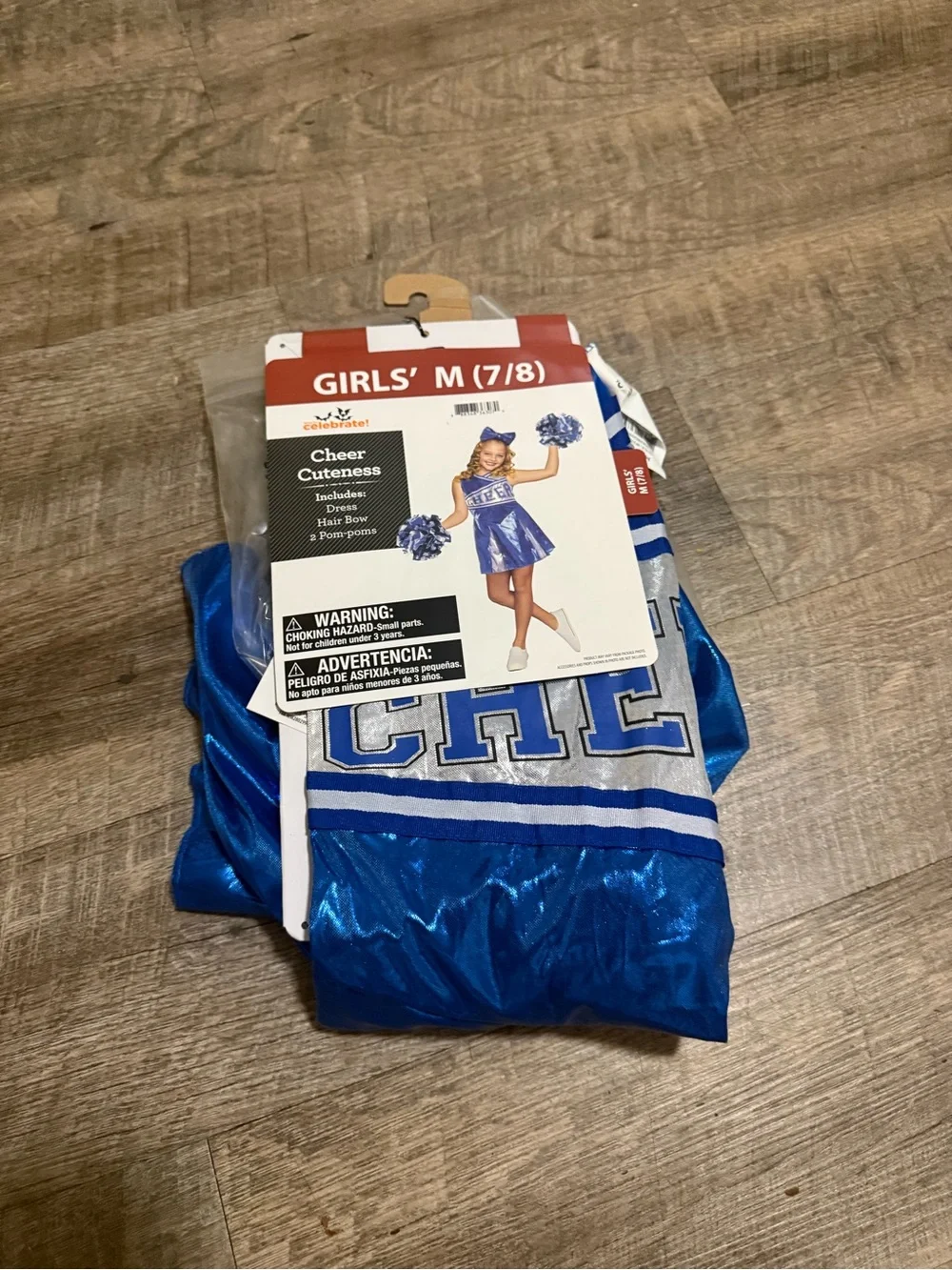Celebrate! Girls' Blue Cheerleader Costume with Bow & Pom-Poms - M (7/8)